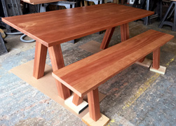 Bandera Table - Mahogany table and base with matching bench