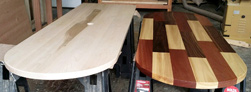 Sedona Table - Custom half-oval maple table top with grommet cut in center going in a conference room