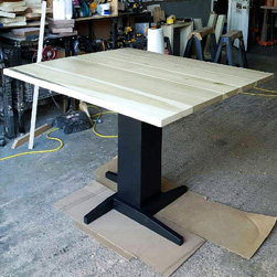 Cleveland Table - Poplar table top in clear finish with black pedestal base