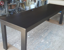 Bronx Table - Writing desk with custom grommet in black walnut finish