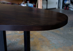 Rome Table - Custom oval table top with dark espresso finish and black square base