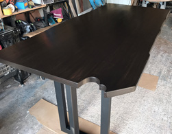Mission Table - Counter height live edge table top in black walnut finish on black finish base