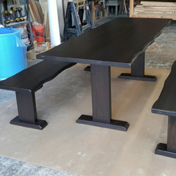 Odessa Table - Live edge table set with benches in black walnut finish