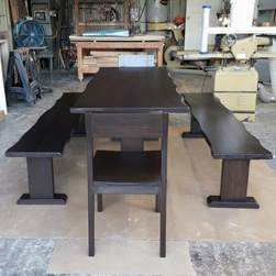 Odessa Table - Live edge table set with chairs and benches in black walnut finish