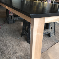 Jefferson Table - Black finish table top with bevel cut and hickory base