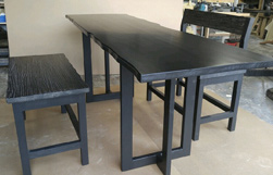 Aspen Table - Black finish table and base with optional live edge cut and custom benches