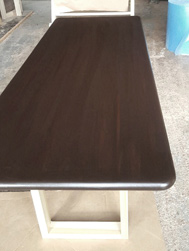 Burke Table - Bronze walnut finish table top with bullnose edges on poplar base