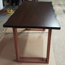 Beaumont Table - Bronze walnut table top with live edge cut on mahogany base