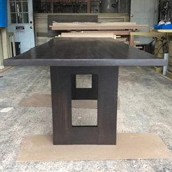 Richardson Table - Bronze walnut finish table with live edge cut and custom base