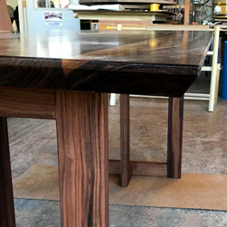 Victoria Table - Walnut table top with bevel cut on the underside and custom walnut base