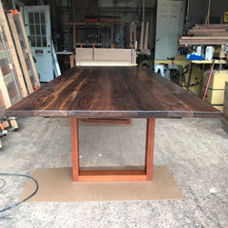 Victoria Table - Large walnut table on mahogany square base