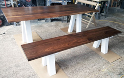 Victoria Table - Walnut table and bench with white base