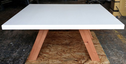 Stockton Table - Square table top with white finish on Spanish Cedar base for a coffee table