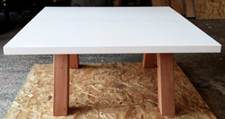 Stockton Table - Square table top with white finish on Spanish Cedar base for a coffee table