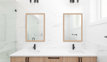 Matching wood frame bathroom mirrors for double sink