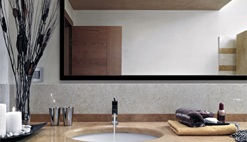 Wide bathroom mirror with black frame