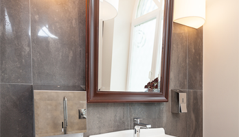 Wood frame for custom size bathroom mirror