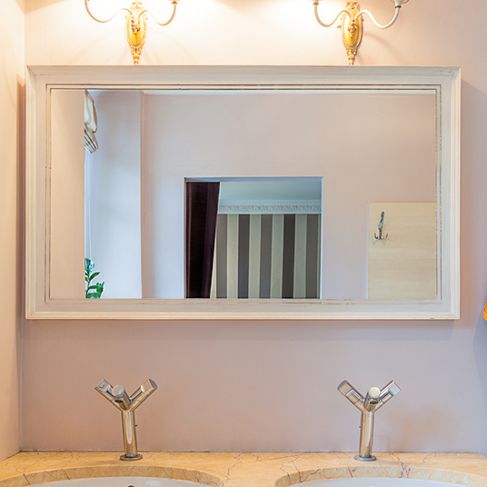 Bathroom mirror with rustic white frame