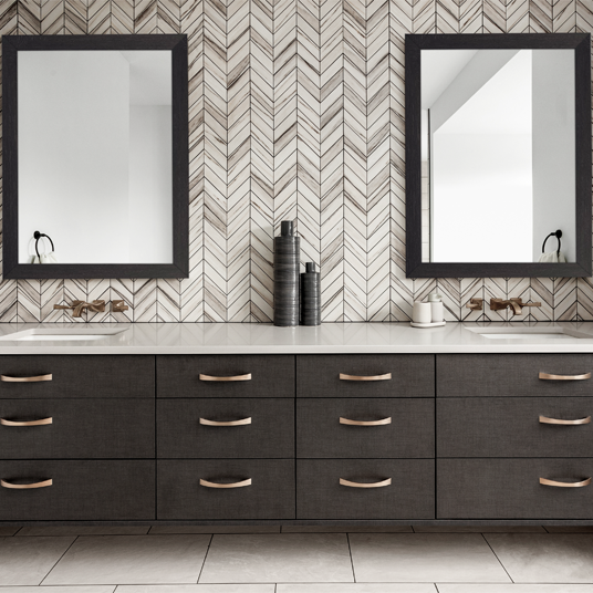 Custom bathroom mirror with wood grain frame