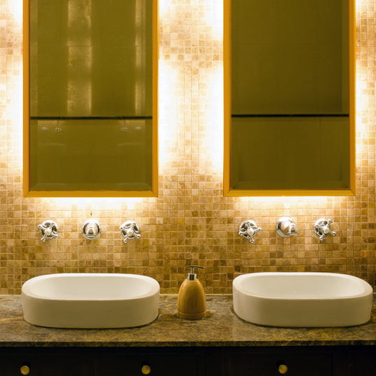 Custom size bathroom mirror with gold frame