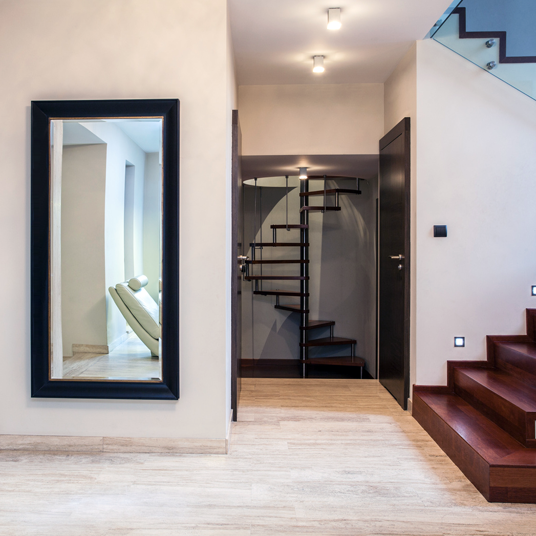 Entry hallway mirror with black gold frame