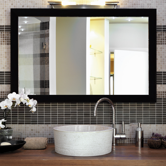 Large framed mirror with black frame