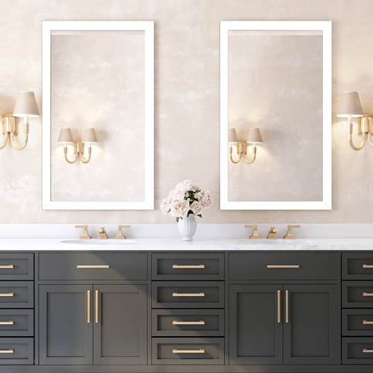 Matching bathroom mirrors with white frames