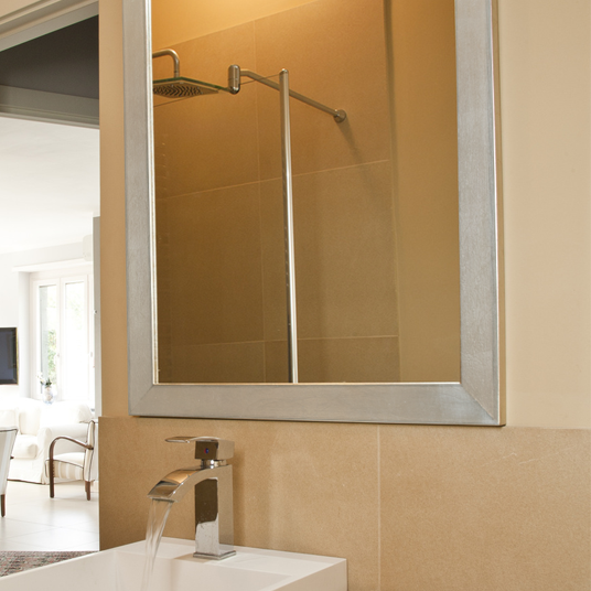 Stainless silver framed bathroom mirrors