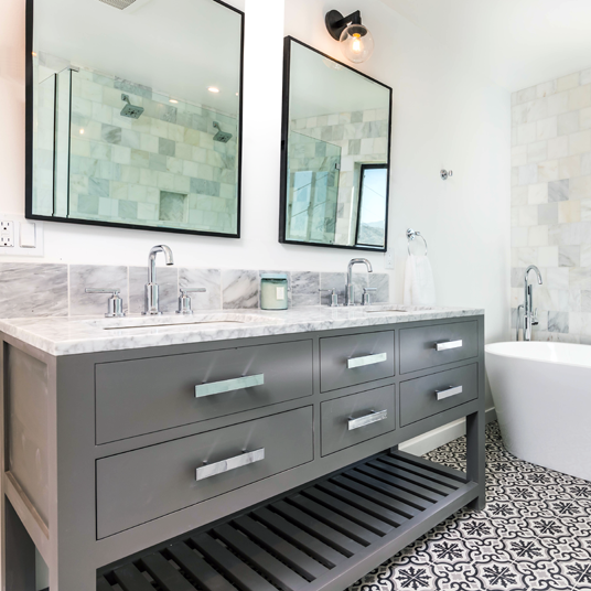 Thin black frames for bathroom mirrors