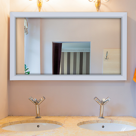 White frame bathroom mirror
